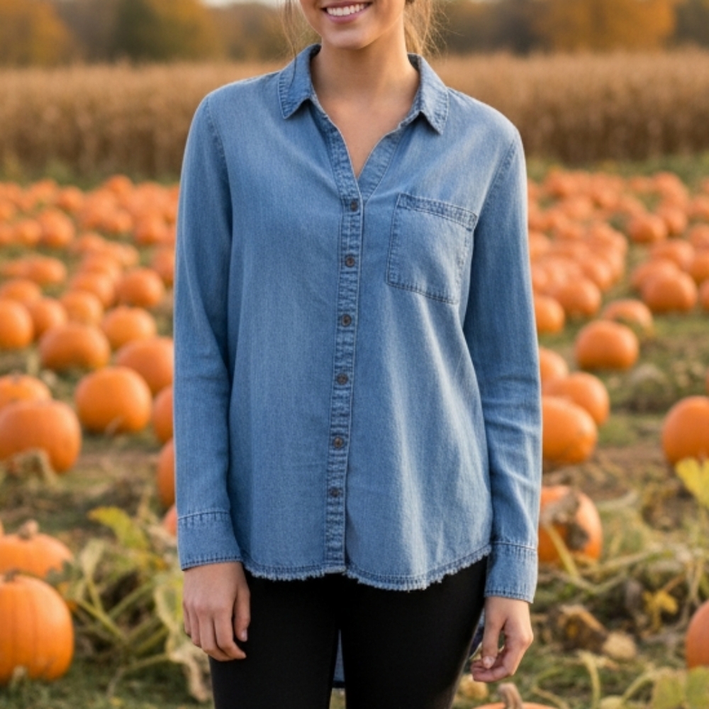 Anthropologie Cloth & Stone Denim Top Shirt Button Up Size Small
